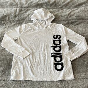Adidas White Hoodie with Vertical Black Text